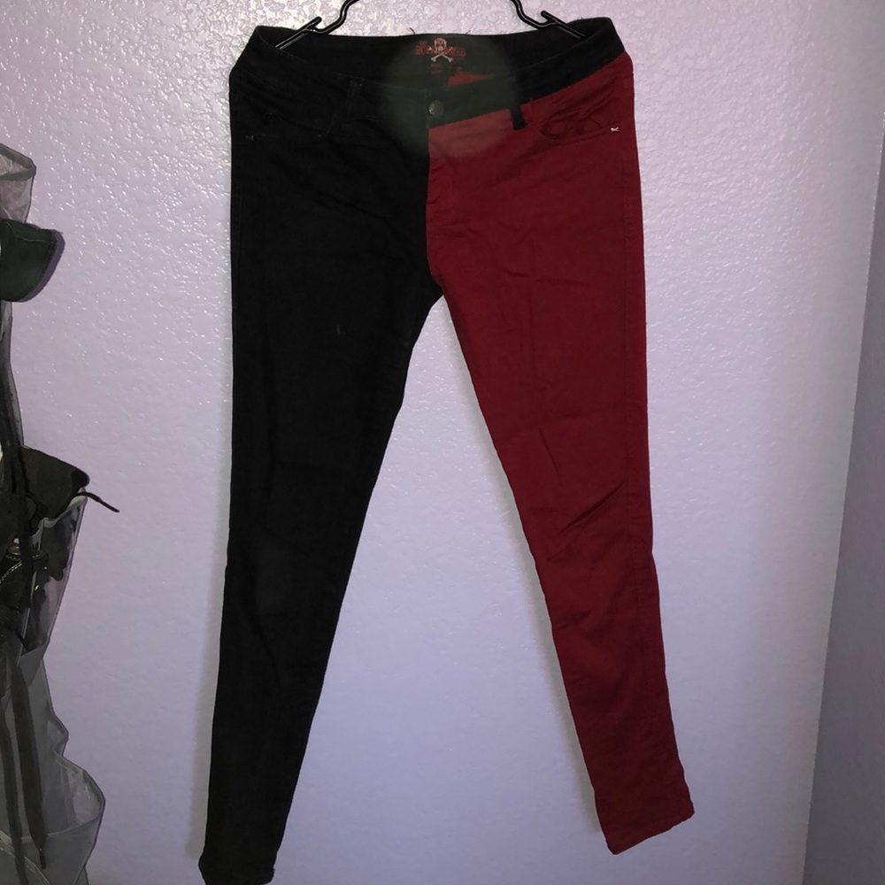 Black and red split skinny jeans
